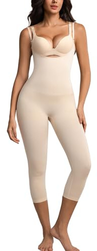 Suprenx Open Bust Tummy Control Shapewear Bodysuits for Women Compression Leggings Full Body Seamless Faja Butt Lifting Body Shaper Nude L