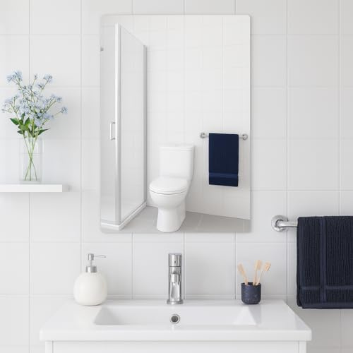 Harbour Housewares Self Adhesive Glass Wall Mirror - 30 x 40cm - 1x Large Rectangular Sticky Bathroom Toilet Bedroom Vanity Wardrobe Door Living Room Gym Wall Mounted Mirror Tiles