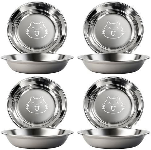 KhgFov Cat Bowls, 4 Pack Stainless Steel Food and Water Bowl, Shallow Wide Cats Feeding Bowl, Whisker Fatigue Relief Kitten for Dry and Wet, Cats Food Bowls for Indoor Outdoor