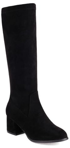 Mdrcg Botas Altas de Ante para Mujer, con Cremallera Lateral, Punta Redonda, tacón Grueso, fáciles de Poner, Antideslizantes y duraderas. Ideales para Fiestas nocturnas o Uso Casual.,Negro,5