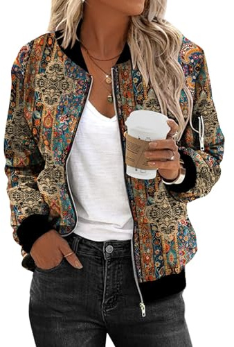 Zeagoo Veste Bomber Femme Automne Blouson Léger et Fin Veste Aviateur Veste Motard à Manches Longues Sportive Veste de Transition Verte avec 2 Poches Fermeture Éclair pour Printemps Été MZ721 XL