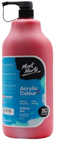 MONT MARTE Discovery School Acrylic, Brilliant Red, 1/2 Gallon (2 Liter). Ideal for Students and Artists. Excellent Coverage and Fast Drying. Pump Lid Included.