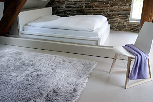 floor factory Hochflor Shaggy Teppich Prestige Silber grau 200x200 cm - superweicher Flauschiger Langflor Teppich