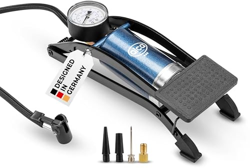 alca® Fußluftpumpe 7 bar mit Manometer sowie Adaptern für Pkw-Reifen