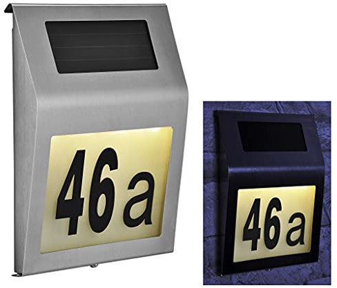 Haushalt International HI Edelstahl Solar LED Hausnummerbeleuchtung - 4 LEDs mit Zahlen und Buchstaben
