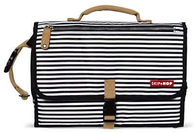 Skip Hop Pronto Signature Portable Changing Mat, Cushioned Diaper Changing Pad with Built-in Pillow, Black Stripe