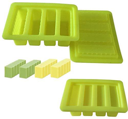 CTYES Moule à beurre en silicone avec couvercle, 4 cavités rectangulaires pour savons, brownie, pain de maïs, gâteau au fromage, panna cotta, pudding, gelée jaune