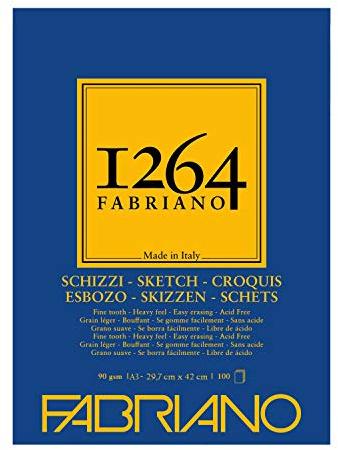 Honsell Fabriano Schizzi 19100633 Sketch Pad 1264 Glued at The Top 90 g/m² DIN A3 100 Sheets Ivory White Acid Lightly Grained for All Drying Techniques