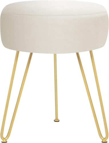 GERANT Multifunctional Vanity Stools - Velvet Round Ottoman Modern Dressing Stool -Upholstered Footrest Stool - Side Table Footstool with Golden Metal Leg for Living Room, Bedroom(Beige)
