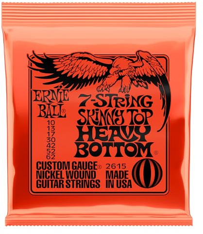 Ernie Ball Skinny Top Heavy Bottom Slinky Cordes filées en nickel pour guitare électrique à 7 cordes, calibre 10-62