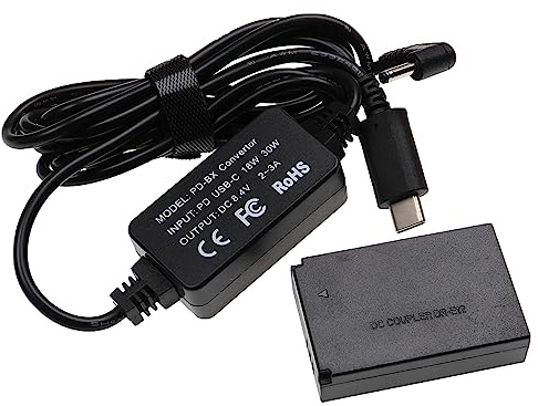 vhbw USB Netzteil kompatibel mit Canon EOS M50, M200, M50 Mark II Kamera, Digitalkamera, DSLR - Netzkabel + DC Kuppler (Ersatz für Canon DR-E12), 2m