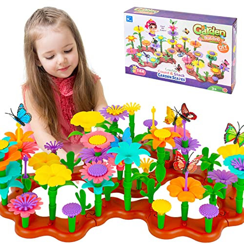 OSDUE 144 Pièces Jouets de Construction de Jardin de Fleurs, Jouets de Construction Jardin de Fleurs Blocs pour Filles, DIY Creatifs Et Ensembles De Bouquets, Cadeaux pour 3 à 6 Ans Filles et Garçons