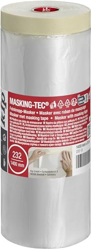 Kip Drop Cloths Pre-Taped Painters Masking Film 1400mm x 33m, Masker Masking Tape with Plastic Sheet, Drape for Spraying, Covering, Suitable for Decorating, Automotive, Windows Dust & Paint Protection