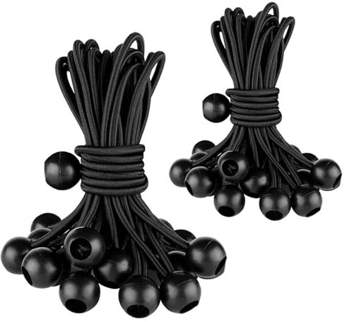 Gentpovth 50 pezzi Corde Elastiche con Sfere,corde elastiche a sfera da 15 cm e 20cm Corde di fissaggio universali,per Teloni,Tende,Baldacchino,Striscioni,Bandiere,Campeggio(Nero)