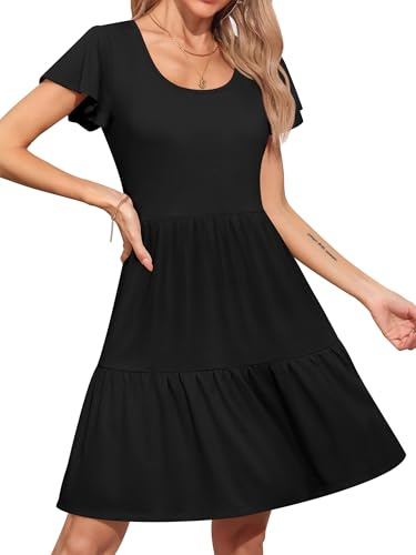 Missufe Robe d'été pour femme - Ligne A - Swing - Robe patineuse Babydoll - Manches courtes - Robe décontractée