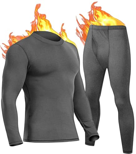 UNIQUEBELLA Set di biancheria intima tecnica da uomo, traspirante, ideale per sci, jogging, ciclismo, calcio, motociclismo, inverno, grigio scuro, XXL