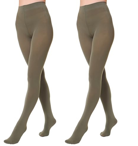 EVERSWE 2 Pairs Pack Women's Opaque Tights (S-M, Olive Green)
