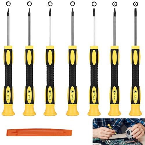 Torx Screwdriver Set 7Pcs T3-T10 Precision Torque Magnetic Screwdrivers Repair Kit with Pry Tool - Security Torx Star Head Screwdrivers for PS5 PS4 Xbox One MacBook
