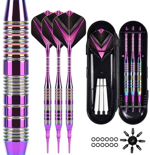 Mhekrep Dartpfeile mit Kunststoffspitze 21 Gramm, 3 Stück Profi Soft Dartpfeile Set, Dart Zubehör Dartpfeile für Elektronische Dartscheibe mit Aufbewahrungsbox (Lila)