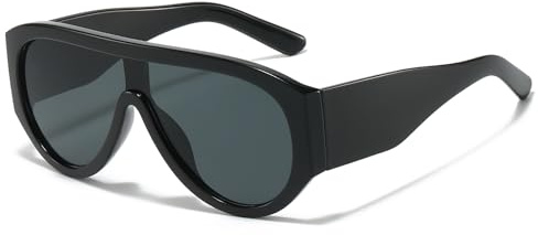 Long Keeper Lunettes de Soleil Pilote pour Femmes Hommes Rétro Années 70 Surdimensionnées Lunettes de Soleil Carrées Vintage Flat Top Lunettes Grande Protection UV400 (Noir Noir)