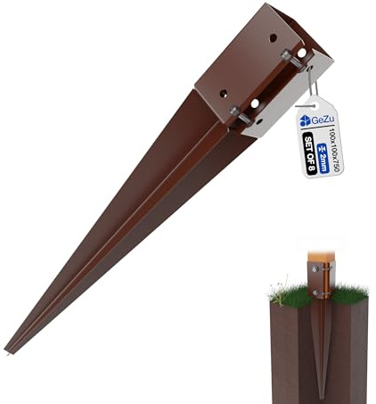 GeZu Impex Swift Clamp Drive In Post Support 100 x 100 x 750 mm Powder Coated Set of 8 Ground Spike Anchor Fence Post Holder Drive Down Spike Clamp