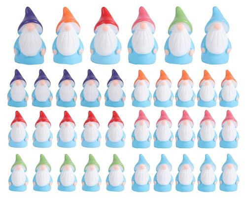 Tinoaly 36pcs Mini Resin Gnomes Statues, Tiny Fairy Garden Decor Cute Miniature Gnome to Hide Dwarf Figurines for Patio Yard Dollhouse Plant Pots Landscape Car Home Outdoor Ornaments (6 Colors)