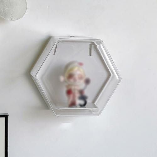 Xyrona Boite Acrylique Vitrine Acrylique Suspendue pour Poupées, Vitrine Hexagonale Anti-poussière, Vitrine de Bureau/Murale pour Objets de Collection, Cristaux et Mini-Jouets(White)