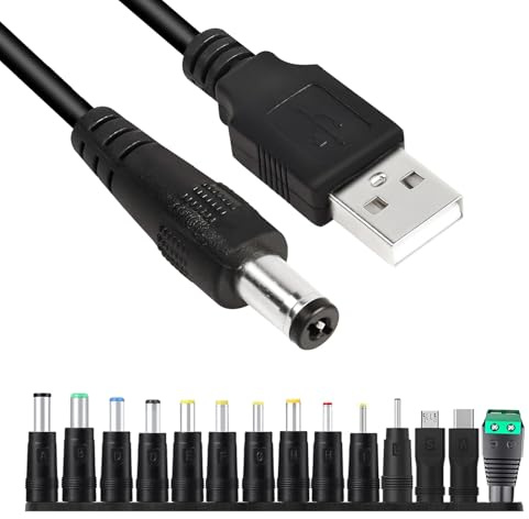 14 en 1 Câble d'Alimentation USB vers DC 5v, Jeu d'Adaptateurs DC-AC 5,5 x 2,1 mm Convertisseur Universel pour Ordinateur Portable Téléphone Tablette Lenovo HP Dell Asus Acer Accessoires de Charge