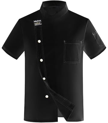 Celanisai Chaqueta de cocinero para hombre, abrigo de cocinero, manga corta, camisa de chef lisa, chaqueta de panadería ligera, uniforme, restaurante, cocina, ropa de trabajo, ropa de trabajo