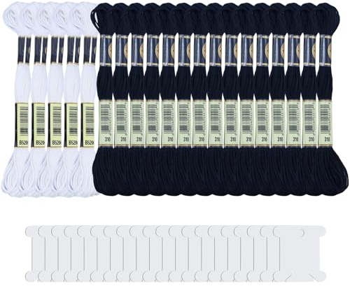 20 hilos de bordar blanco y negro con 20 bobinas, hilo de bordado de cruz negra, hilo de punto de algodón para manualidades, costura para tejer, proyectos de costura (blanco y negro)