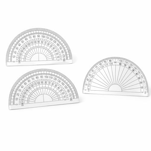 3 PCS Clear Plastic Protractors – 180° Angle Measurement Tools for Students, Teachers and Designers – Lightweight Transparent Protractor Set for School, Office and Math Drafting