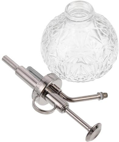 VICASKY Botella Rociadora de Vidrio Vintage 240 Ml Diseño de Copo de Nieve, Boquilla de Bronce Antiguo, Pulverizador de Agua para Flores, Riego Uniforme para Jardín y Plantas Suculentas