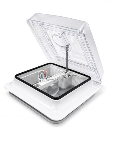 Claraboya Camper XENPER 28x28 cm Transparente con Ventilador 12V y Mosquitera | Medida Exterior 36x36 cm | Extractor Techo Autocaravana Furgoneta | Homologación CE y 10R