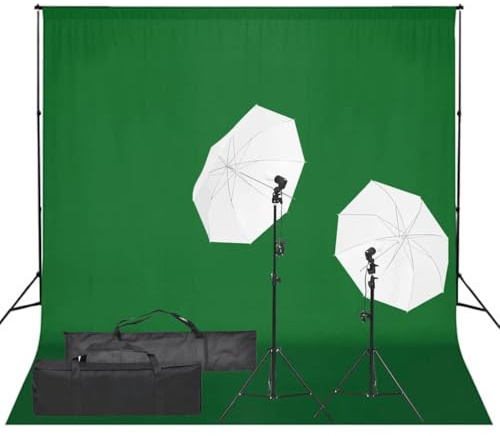 Kaloriko Fotostudioset med LED-dagsljuslampor, aluminiumstativ, dimbar belysning, 2 vita skärmar, 300 x 300 cm grön bakgrund, bärkassar för fotografering, streaming