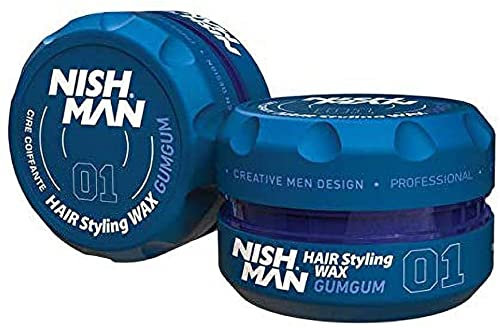 NISHMAN Haarstyling Wachs Für Männer 01 – Gumgum 150g – Bubblegum Duft – Natürlicher Glanz-Look – Starker Halt – Herren Haar-Gel Aqua Wachs – Langanhaltende Kontrolle und Definition