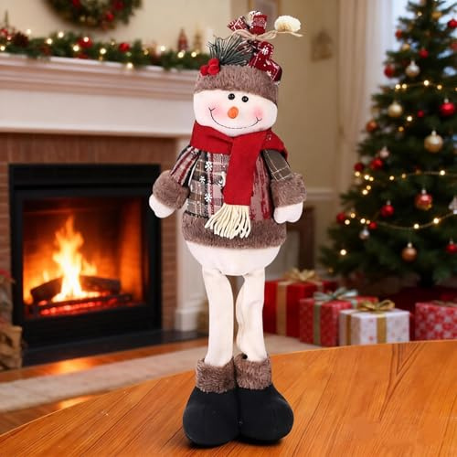 Christmas Standing Figurine Ornaments Long Leg Snowman Sitter Decorations Xmas Tree Hanging Decor Gift Plush Santa Pendant Home Indoor Table Decor for Window Fireplace Party (Ages 14+ Only)