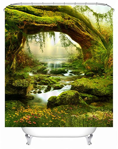 Xlabor Pflanzen Motiv Duschvorhang Wasserdicht Stoff Anti-Schimmel inkl. 12 Duschvorhangringe Waschbar Badewannevorhang 240x200cm Muster-C