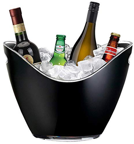Chabrias Ltd 8 Litre Black Acrylic Ice Bucket - 35 x 26 x 27cm - Large Drinks & Champagne Tub with Carry Handles - 8 Litre Beverage Drinks Cooler for Wine, Beer & Garden Parties (1-Pack)