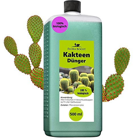 Konfitee Kakteen Dünger Flora Boost 500ml I Für bis zu 100L Gießwasser I Für Kakteen & andere Sukkulenten Pflanzen I Flüssiger Blatt- & Wurzeldünger I 100% natürlicher Pflanzendünger