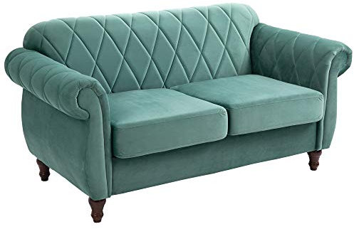 HOMCOM Divano 2 Posti in Legno e Velluto Verde, Spessa Imbottitura, Divano per 2 Persone Design Vintage Rétro, 148 x 72 x 76cm