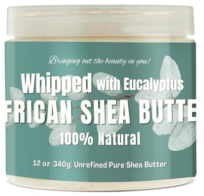RA COSMETICS Whipped Shea Butter with Eucalyptus Oil – 100% Unrefined Shea Body Butter from Ghana – Moisturizes Skin, Nourishes & Conditions Hair – Softens and Smooths Lips, Hands & Feet – 12oz