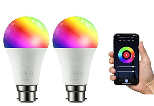 TEKLED® WiFi Smart LED Bulbs | B22 Bayonet Cap | 9W Light Bulb 60W Equivalent | Compatible with 2.4GHz Routers Amazon Alexa Google Home App Controlled | 806LM 2-Pack | Dimmable RGB White