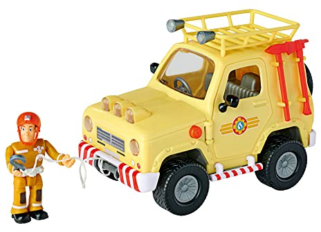 Simba 109252511 – Camión de Bomberos Sam 4 x 4 con Figura, Coche de Bomberos de 15 cm, con luz, Puertas para Abrir, Accesorios, a Partir de 3 años, Exclusivo en Amazon