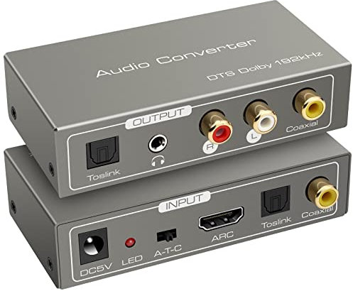 HDMI ARC Adapter Digital Analog Wandler ARC Audio Extractor Koaxial Optical zu SPDIF Koaxial Optical Cinch L/R Stereo Ausgang 3,5mm für Verstärker, Soundbar, Heimkinosystem usw