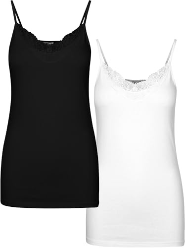 Vero Moda Débardeur pour Femme, Noir/Blanc Brillant, M Taille Tall