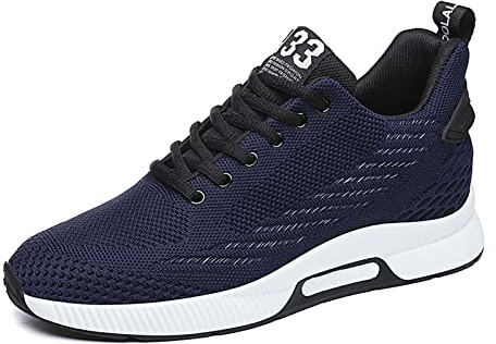 Herrskor osynliga höjdökande sportiga sneakers avslappnade snörskor gör dig längre – 6 cm/2,36 tum – dold häl, BLÅ, 42.5 EU