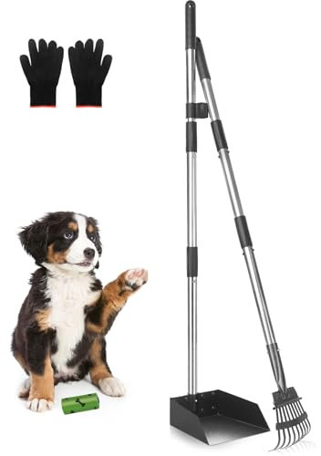 Ormalla Pooper Scooper for Dogs, Sturdy Stainless Steel Dog Poop Scooper for Large Medium Small Dogs, Detachable Metal Rake & Tray Set for Yard, Grass, Dirt or Gravel