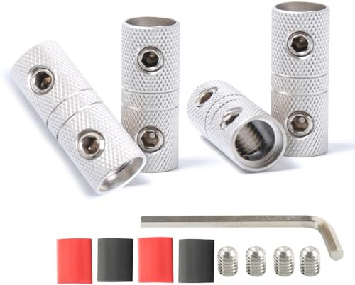 4 Guage Wire Splice Connectors 4 AWG Battery Cable Splicing Amplifier Wire Butt Connector Nickel Plated Brass 4PCS with Heat Shrink Tube