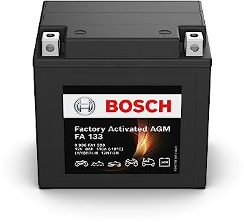 Bosch FA133 - Batteria AGM per motocicli - 12V 110A 8Ah - Adatta per moto, motociclette, enduro, scooter, quad, moto d'acqua - Compatibile M4F21, BB7L-B, 12N7-3B
