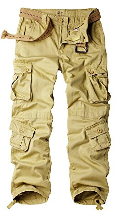 Aeslech Homme Pantalon Cargo Militaire avec 8 Poches Baggy Pantalon de Combat d'extérieur de Travail 1 Kaki 38 - FR 48